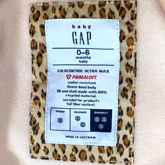 GAP Quilted Puffy Cheetah Print Sherpa Hood Pram Snowsuit 0-6 months - Picture 6 of 8